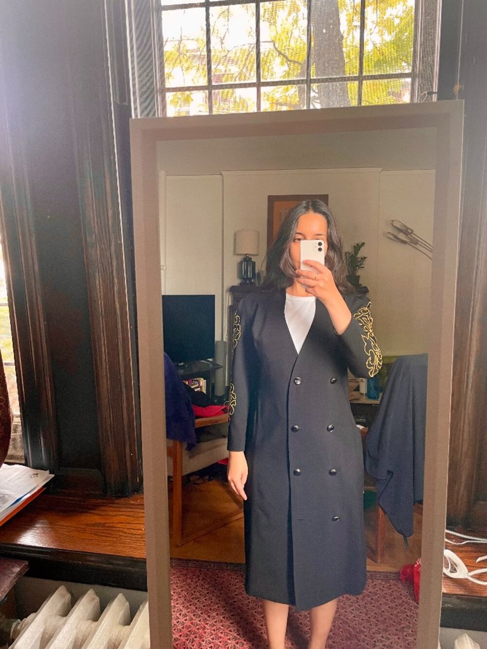 Black wool vintage jacket with gold embellishment sleeves